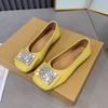 Модные плоские французские туфли-лодочки 2025 лето новые квадратный носок стразы мягкая подошва универсальные туфли-бобы французские