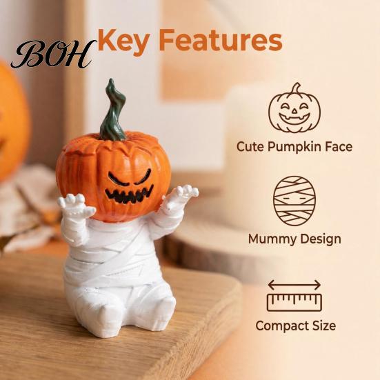 Holiday Gift for Friends Pumpkin Head Mummy Statue, Funny Halloween Decorations, Cute Sitting Desktop Resin Figurines Figurine Shelf Sitter