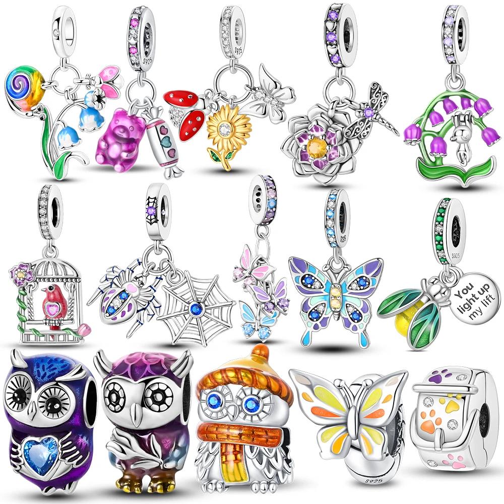 Original Copper Purple Owl Butterfly Charms Hollowed-Out Spider Beads Fit Bracelet Jewelry Woman Diy Accessories