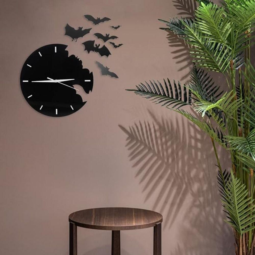 Настенные часы в форме летучей мыши Домашние украшения на Хэллоуин Декоративные часы Детская спальня