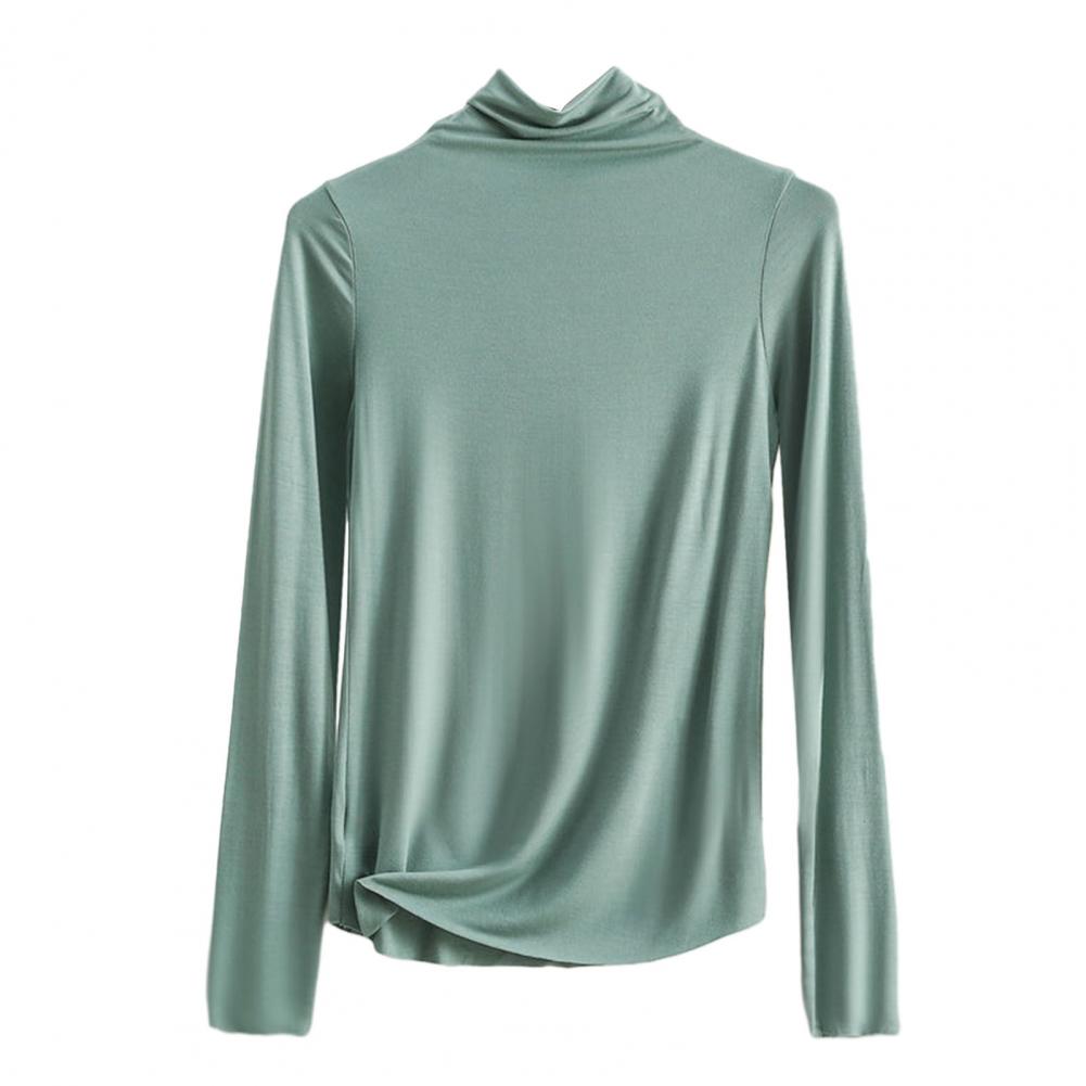 Women Bottoming Top Half-high Collar Long Sleeve Elastic Skinny Soft Warm One Tone Pullover Simple Style Lady Inner Wear Blou