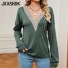 JKAASHDK Women's Fashion Casual Spring Autumn Long Sleeve V-Neck Blouses & Shirts Pullovers