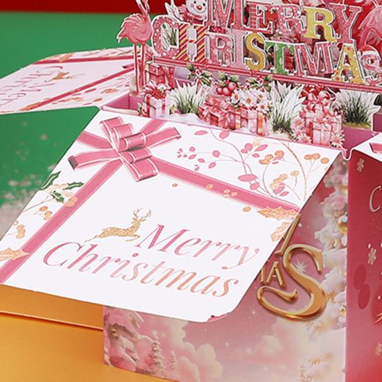 3D Pop Up Christmas Cards Pink Flamingo Holiday Greeting Cards Merry Christmas Gift Card