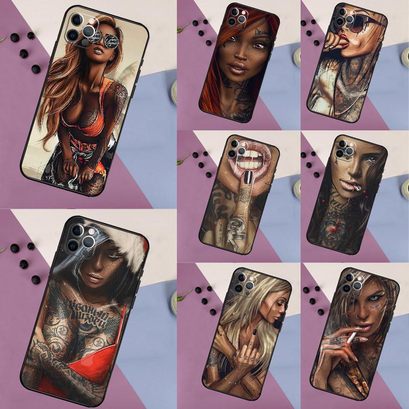 Sexy Sleeve Tattoo Girl Phone Case For iPhone 17 16 14 13 12 11 15 Pro Max mini XR 16e 15 16 Plus 17 Air Full Cover