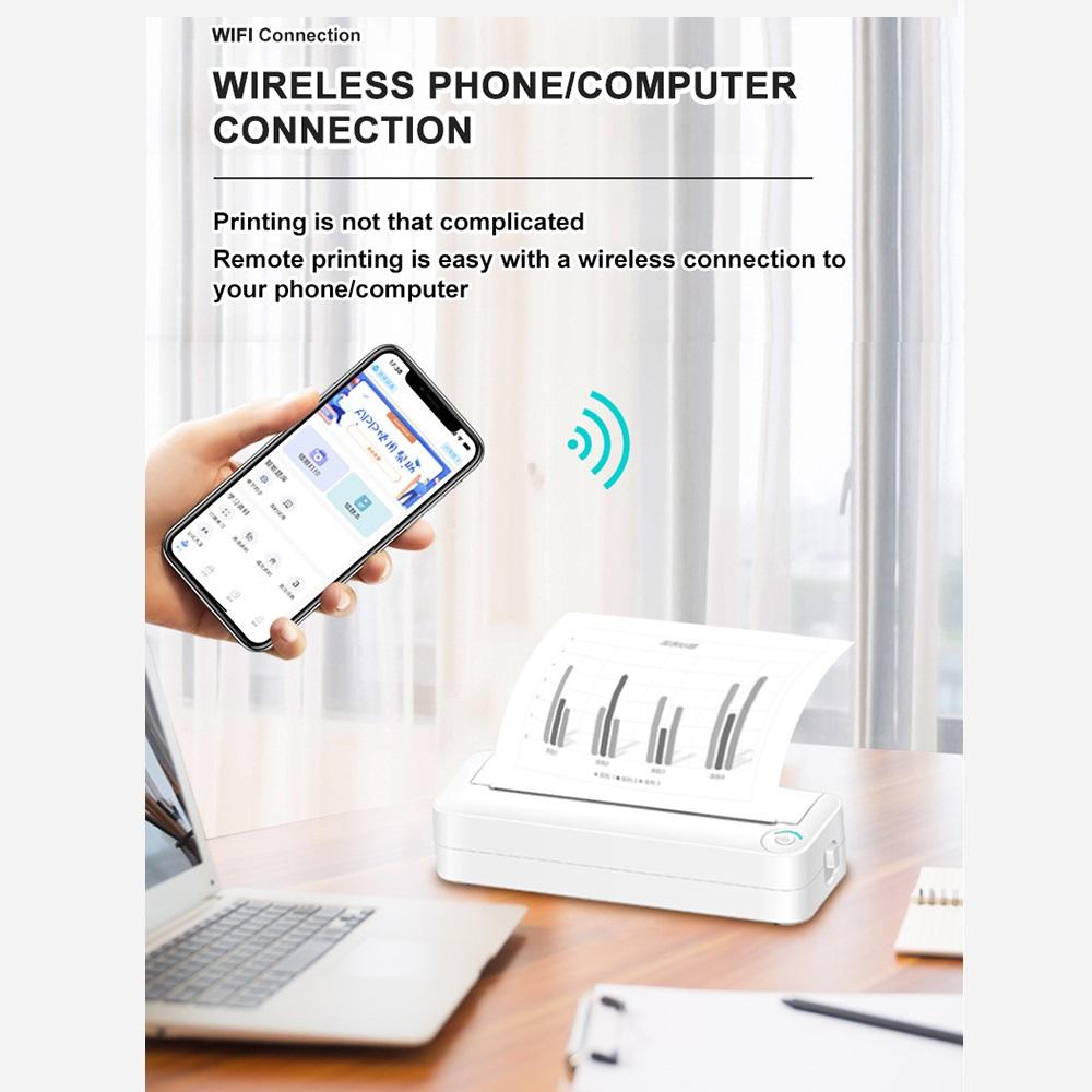 Термопринтер А4, беспроводной бесчернильный Bluetooth-принтер, портативный студенческий домашний тест, бумага, мини-принтер, 200 точек на дюйм + бумага для печати