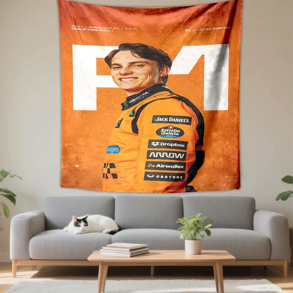 Oscar Piastri McLaren #81 P1 Orange Bahrain F1 Racing Wall Hanging Tapestry for Bedroom Wall Decor