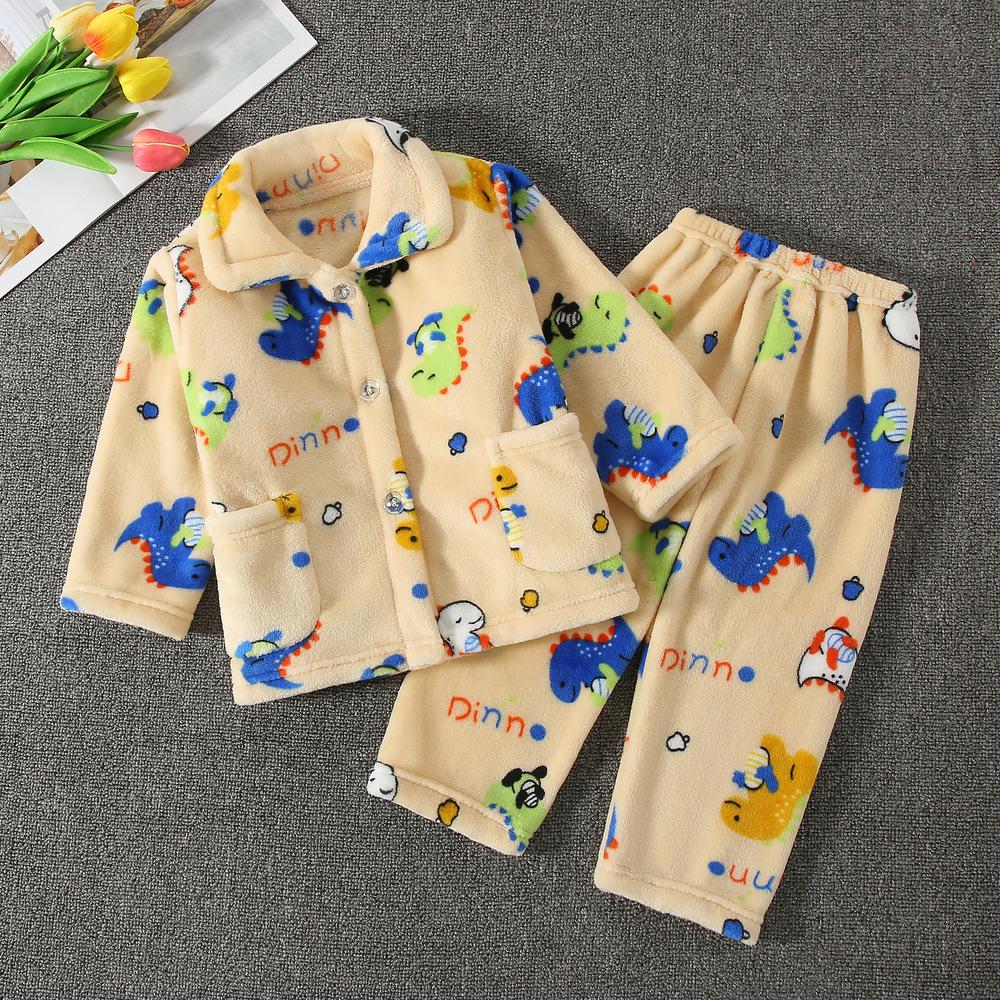 Flannel Children'S Pajamas Autumn And Winter Coral Fleece Boys' Baby Children'S Loungewear Set