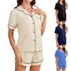 Summer Striped Solid Color Basic Short-sleeved Shorts Casual Women's Home Wear Set