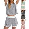 Женский комплект из 2 предметов для отдыха, полосатая рубашка с коротким рукавом и шорты, летний повседневный ребристый спортивный костюм, подходящий комплект