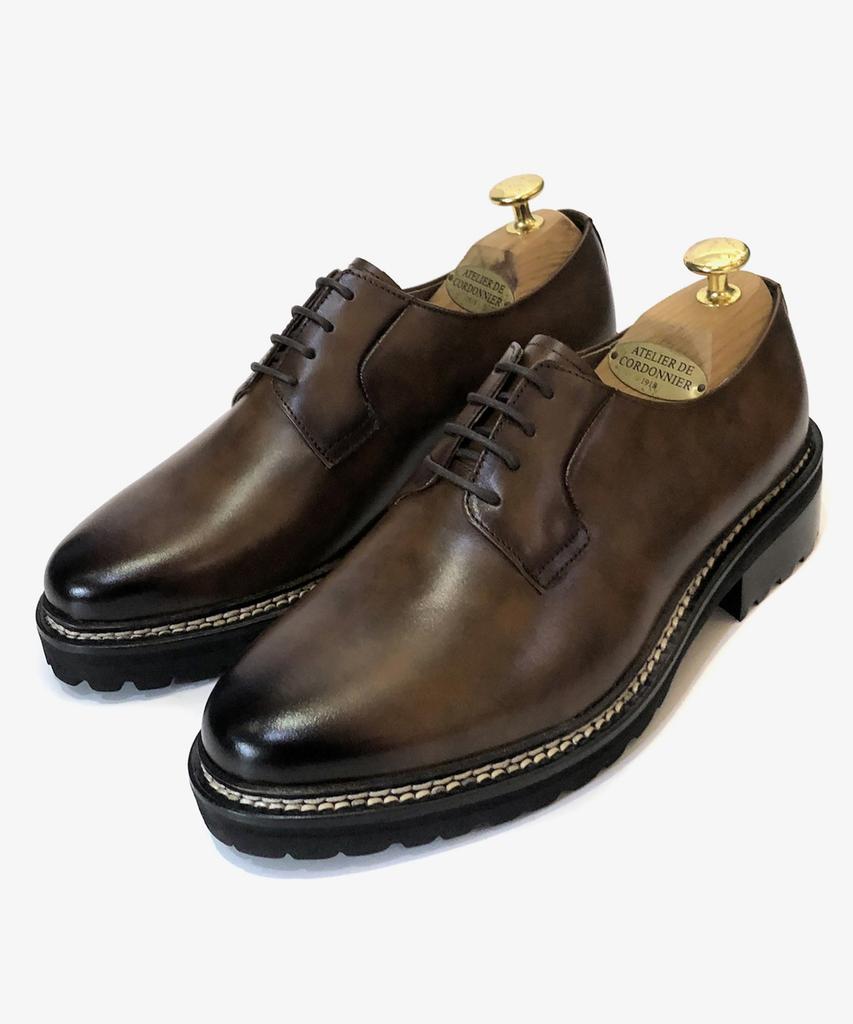 Joenshoe Human Stitch Derby Work Boots Oxford Stain Brown