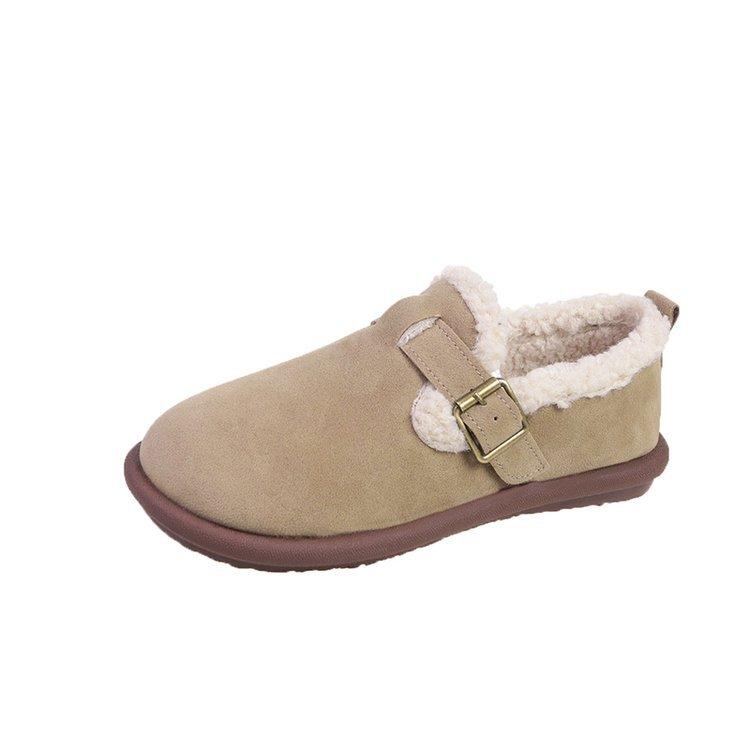 Туфли на толстой подошве Peas Туфли на мягкой подошве Plush Туфли женские Plush Velvet Cotton Туфли осень и зима Retro Brown Lazy Shoes