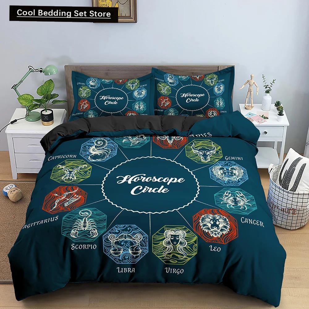 Constellation King Queen Duvet Cover Astrological Bedding Set for Kids Teens Adults Psychedelic Tarot Astrology Soft Quilt Cover
