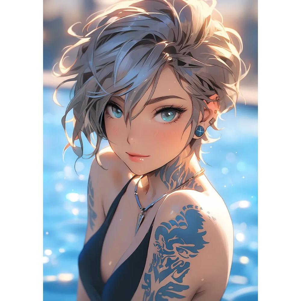 Fashion Sexy Girl in Pool Posters Anime Cartoon Japanese Style Prints Canvas Painting Wall Art Pictures Home Living Room Decor