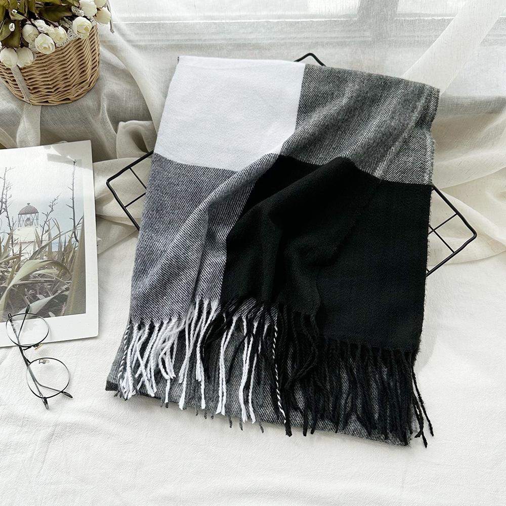 High End Imitation Cashmere Plaid Scarf Versatile and Warm In Winter  Women's Neck Scarf  Fringed Shawl