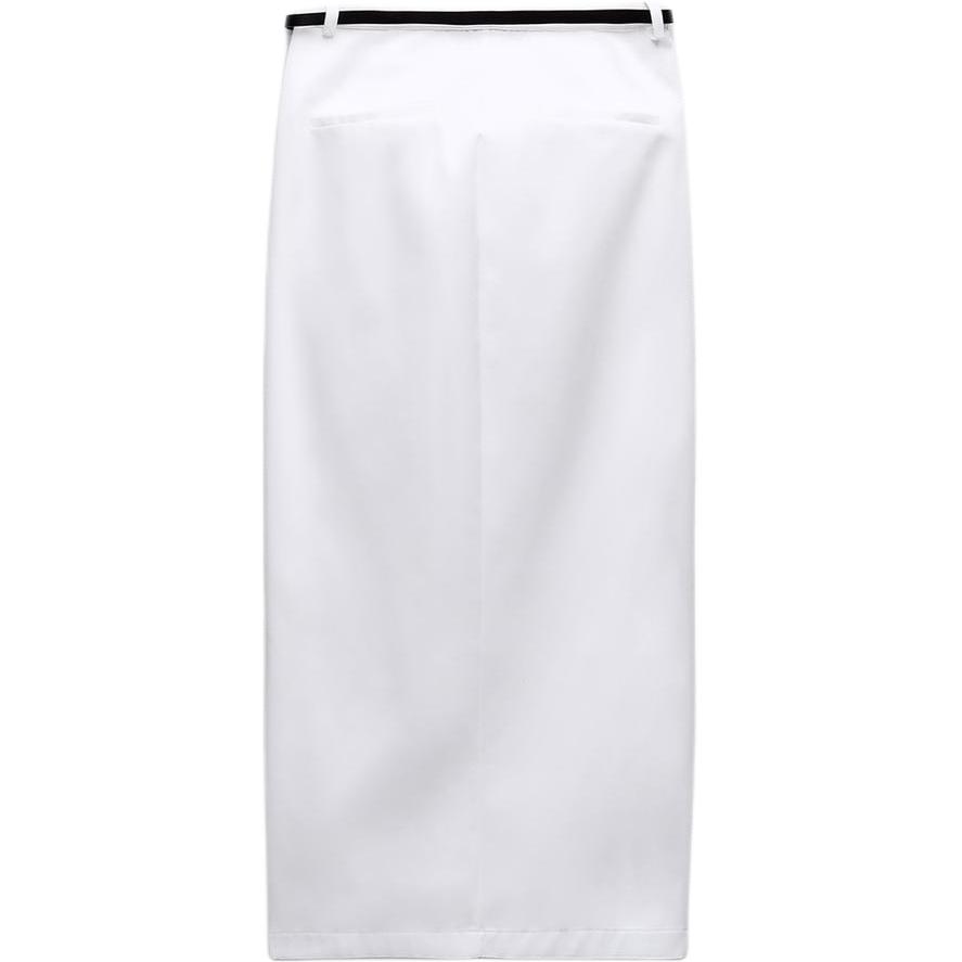 Zara Solid Color Mid Waist Commuter Casual Long Skirt Women Skirts White 1165063-250