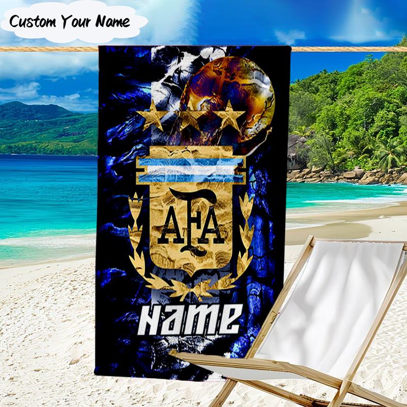 1PC Custom Name Beach Towel Argen-tina Football Crest Beach Towel, Suitable for Camping, Travel, Beach Accessories, Super Absorbent, Family Gift