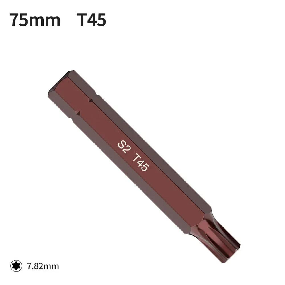 1pc 75mm Magnetic Torx Screwdriver Bit Steel 10mm Hex Shank Screwdrive For Impact Screwdriver T20/T25/T30/T40/T45/T50/T55