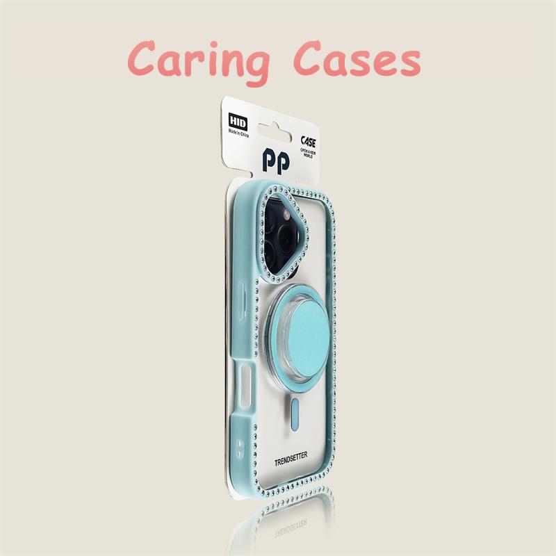 Чехол для iPhone 17 Pro Max Розовый Стразы Магнитная Подставка Прозрачная Смола Ударопрочный Совместимый с iPhone 16 15 14 13