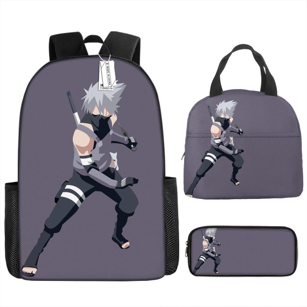 Наруто Шиппуден Начальная и средняя школа Школьный рюкзак Большой вместимости Кампусный рюкзак Сумка для ланча Пенал Набор из трех предметов