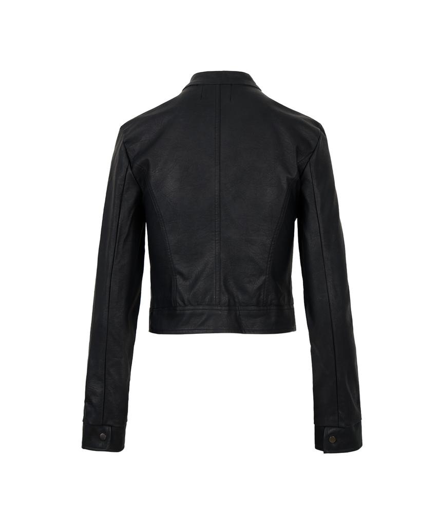 GILAARCHIVE Choker Napoleon Crop Leather Jacket_Black