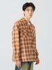 Beams Heart Men's Polyester Rayon Ombre Check Shirt, BRICK Size S