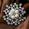 Women Brooch Snowflake Shape Rhinestone Faux Pearl Decor Anti-slip Wear-resistant Suit Coat Collar Hat Scarf Decoration Clothes Pin Prom Party