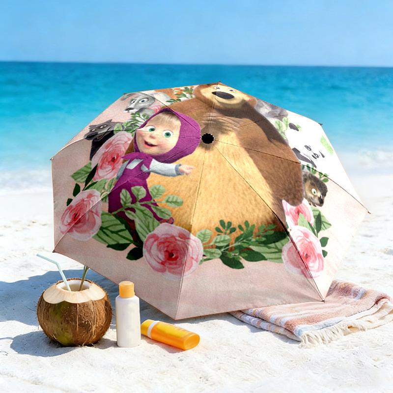 Cartoon Russian animation Fairy Tale Masha and the Bear Cartoon Umbrella, a must-have for home and outdoor travel, foldable wrought iron umbrella W3
