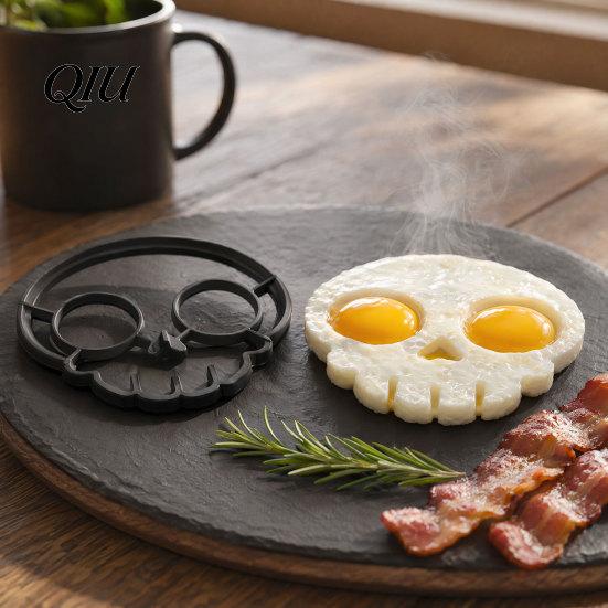 High Temperature Resistant Egg Mold Fried Mold, Halloween Theme Skull Shape, Silicone Non-Stick Non-burr Temp Ring, Breakfast Cooking Tool