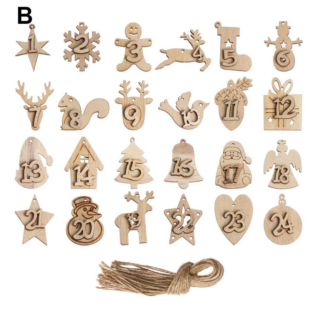 Gift Bags Decor Xmas Number Label Countdown Hanging Tags Christmas Advent Calendar Wooden Pendant