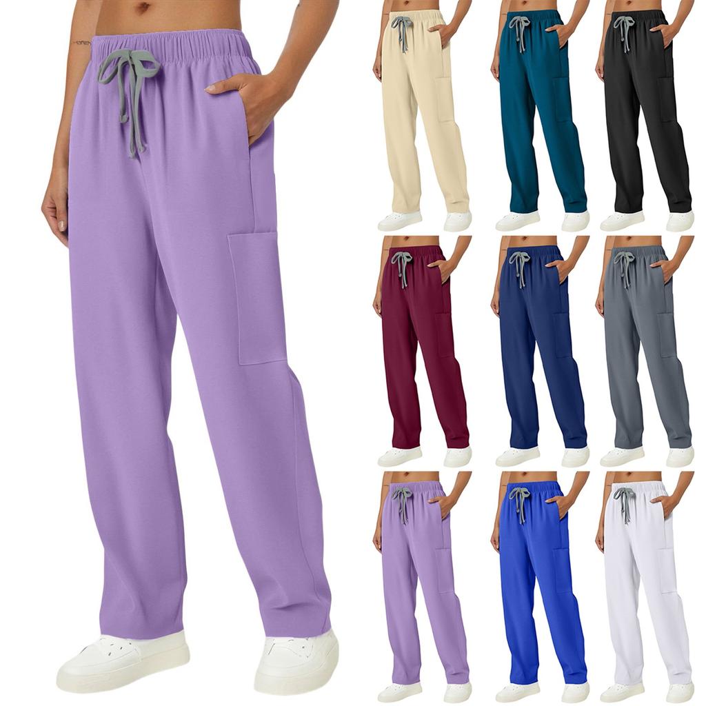 Женские модные однотонные повседневные брюки с эластичной резинкой на талии и карманами