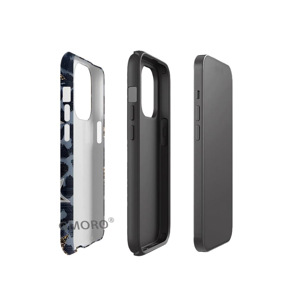 Синий ретро чехол для iPhone 17 с принтом леопардовых звезд, 2-в-1, с защитной пленкой Apple 16, жесткий чехол