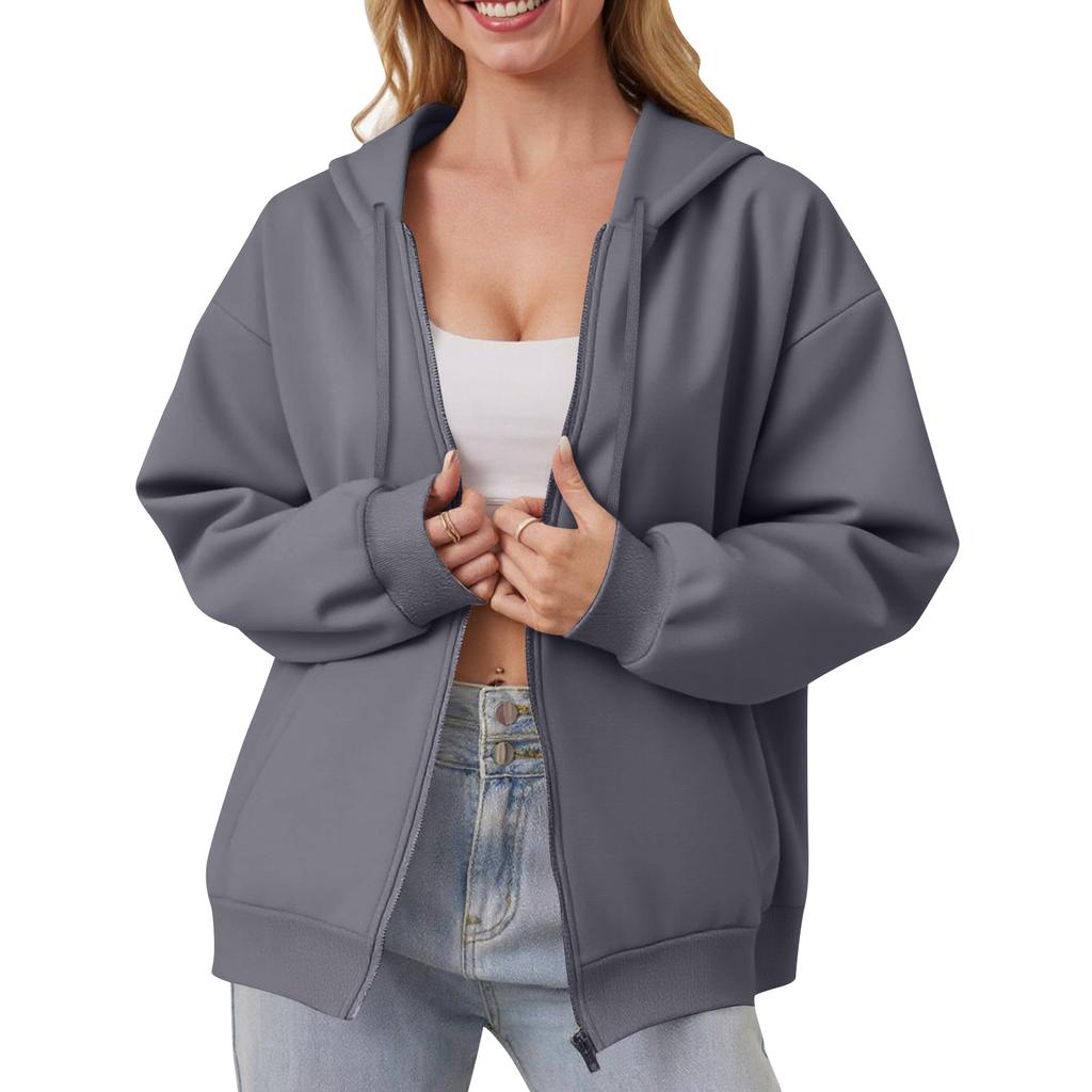 Women's Off Shoulder Zipper Hoodie Sweatshirt Fashion Clothing Casual Jacket