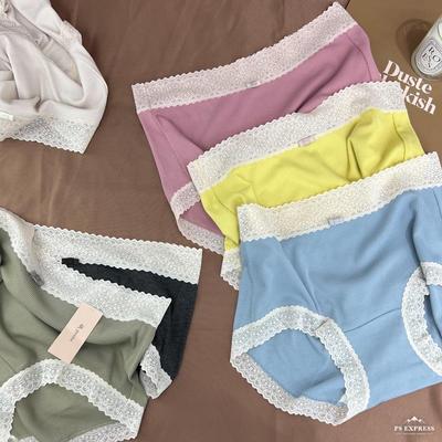 Женские трусики-брифы Xiaolan со средней посадкой и кружевной отделкой - сексуальное, эластичное, дышащее, однотонное нижнее белье