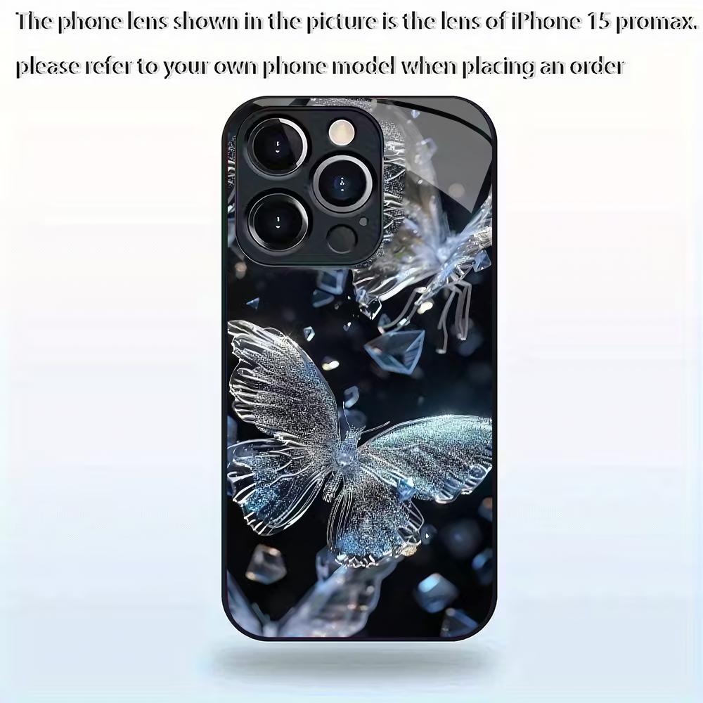 Закаленное стекло для телефона с узором «Алмазная бабочка», подходит для iPhone 17 16 15 14 13 12 11 Pro/Max/Plus, противоударная задняя крышка