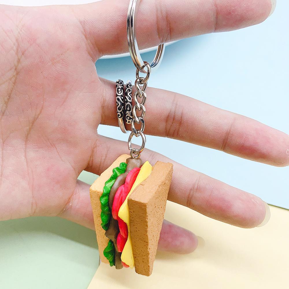Creative Gift: Hamburger Sandwich Keychain & PVC Cake French Fries Pendant for Schoolbags - Perfect for Males and Females!