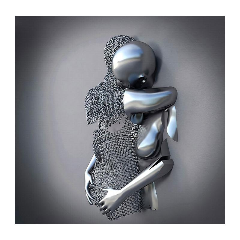 3D Visual Gold Silver Metal Figure Art Statue Canvas Painting Romantic Abstract Posters and Prints Wall Pictures Modern Home Decor for Living Room