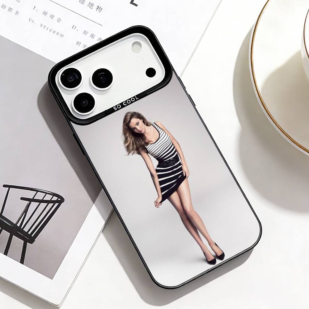 Retro Chic Elegance Miranda Kerr Phone Case For iPhone17,16,15,14,13,12,11 Plus,Pro Max Black Border Silver  Plated Cover