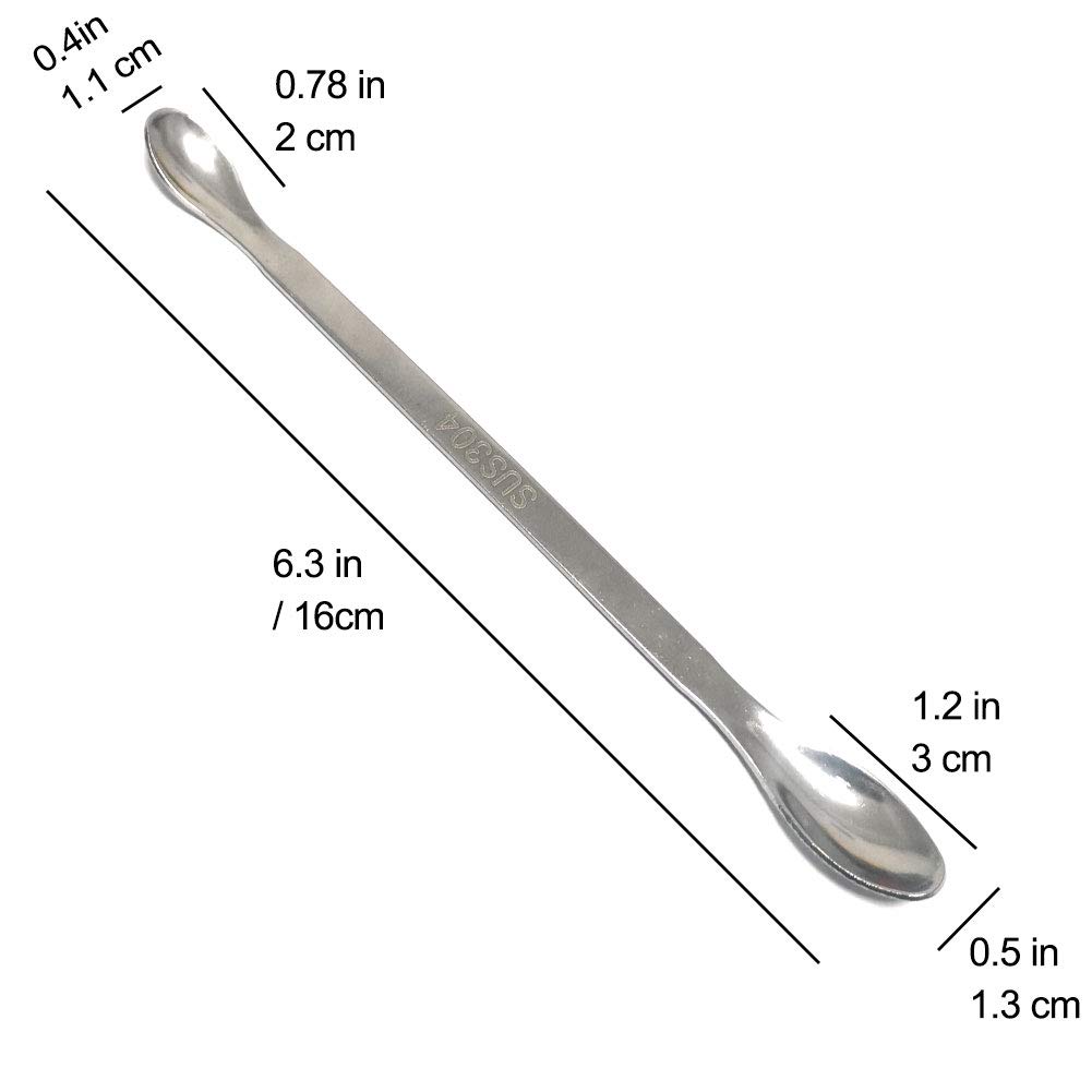 Powder Spoon Kit - 4 Pieces 6.3 Inch Stainless Steel Snuff Spoon Double Sided Teaspoon Medicine Scoop Mini Lab Shovel Capsule Filler Wax Tool for Dry