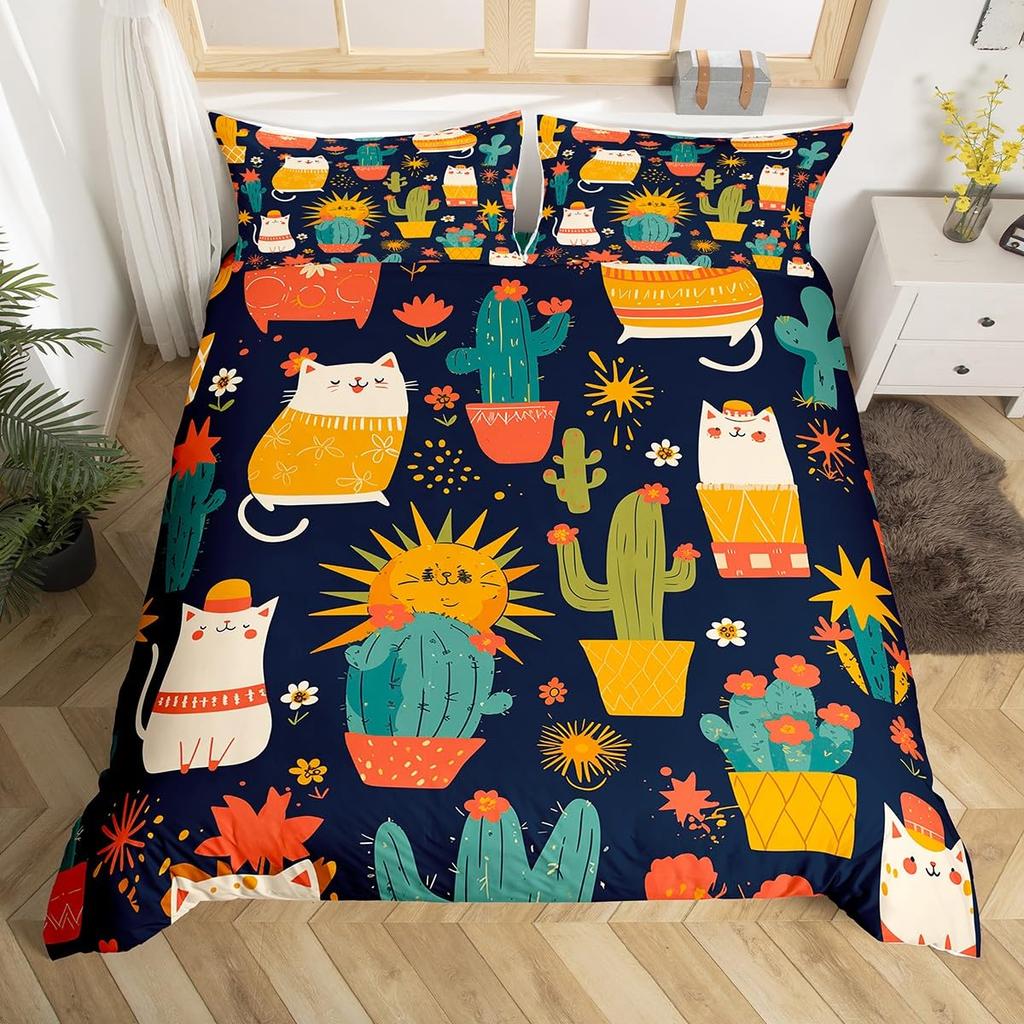 Комплект постельного белья с тропическим ботаническим рисунком, наброском луковичного кактуса, рисунком, пододеяльником, милыми пустынными растениями, пододеяльником с цветочным узором