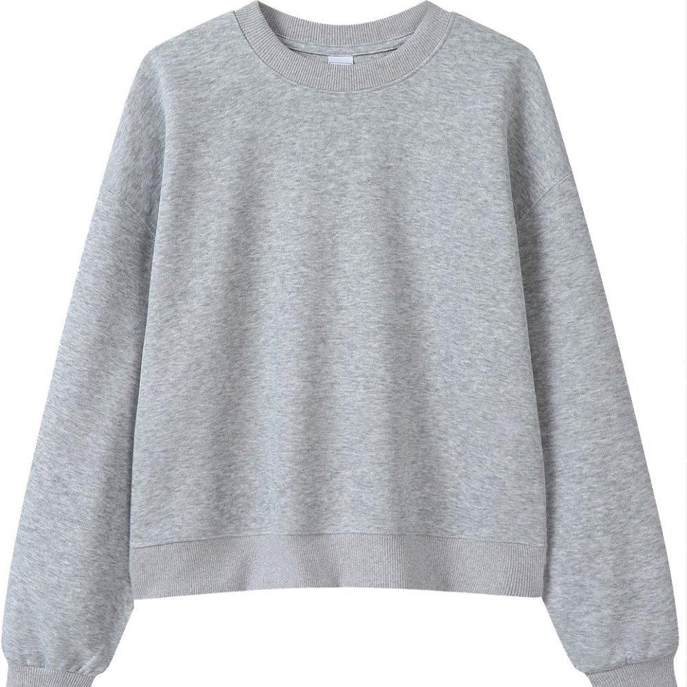 Trendy Women's Cropped Sweatshirt - Plain Color, Loose Fit, Versatile Round Neck Autumn/Winter Top
