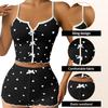 Women' Summer Cute Crop Top and Shorts with Ribbed Slim Fit Printed Suspender Ladie' S Home Casual Pajama Set
