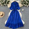 Korean Fashion Summer Vintage Sweet Elegant Sexy Chic Polo Neck Ruffle Single Breasted Slim Dress