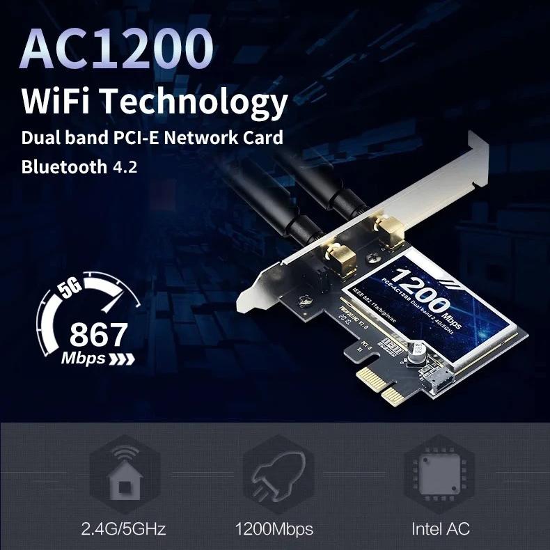 1200 Мбит/с PCI-E WiFi адаптер 2,4 ГГц/5 ГГц Bluetooth 4.2 WiFi Wlan карта 802.11ac Настольный Wifi PCI Express адаптер для Win 7 10 11