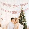 Banner Flag 2024 Glitter Happy Year Letters Create Atmosphere Shiny Elegant Hanging Decorations or Party