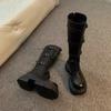 Женские высокие сапоги, кожаные туфли, зимние дизайнерские туфли на среднем каблуке, массивные туфли, женские зимние сапоги 2024 года, элегантные женские ботинки Chelsea Botas