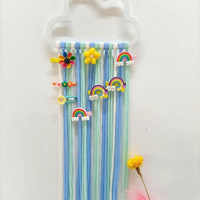 Радужный держатель для банта для волос, органайзер для девочек, кисточки для макраме, настенная вешалка для волос, пояс для хранения, декор комнаты Kawaii