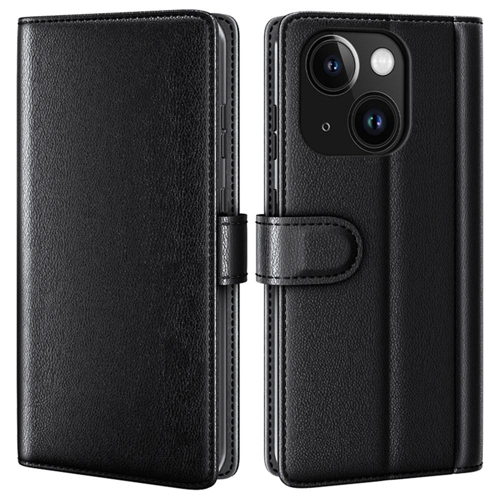 For iPhone 15 Stand Cases Calf Texture Genuine Split Leather Wallet Phone Cover