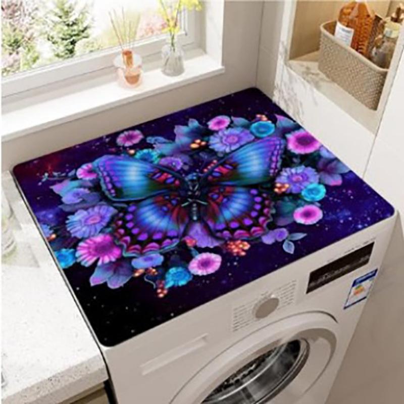 Vintage Checkered Printed Washing Machine Dust Cover Pad, Quick-Dry Absorbent Protective Top Mat For Washer And Dryer