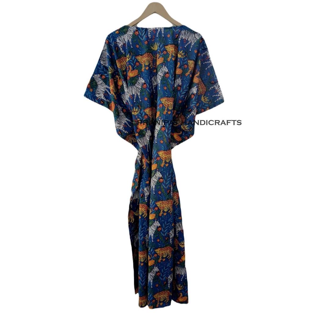 Женская хлопковая синяя летняя одежда для сна, пляжная одежда с принтом джунглей, платье-кафтан в стиле хиппи CKFTN-SCRN-FULL-BUYIT-177