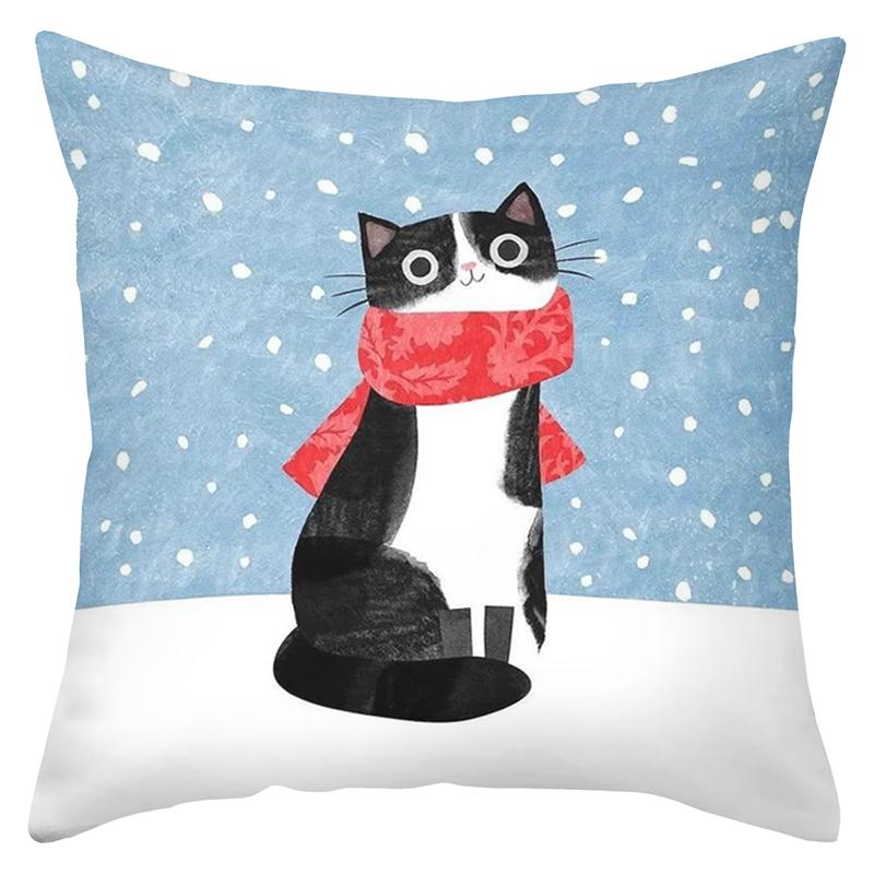 1 Pieces Black and White Cat with Red Scarf Throw Pillow Polyester pillowcase, sofa decorative cushion cov Headboard Pillow